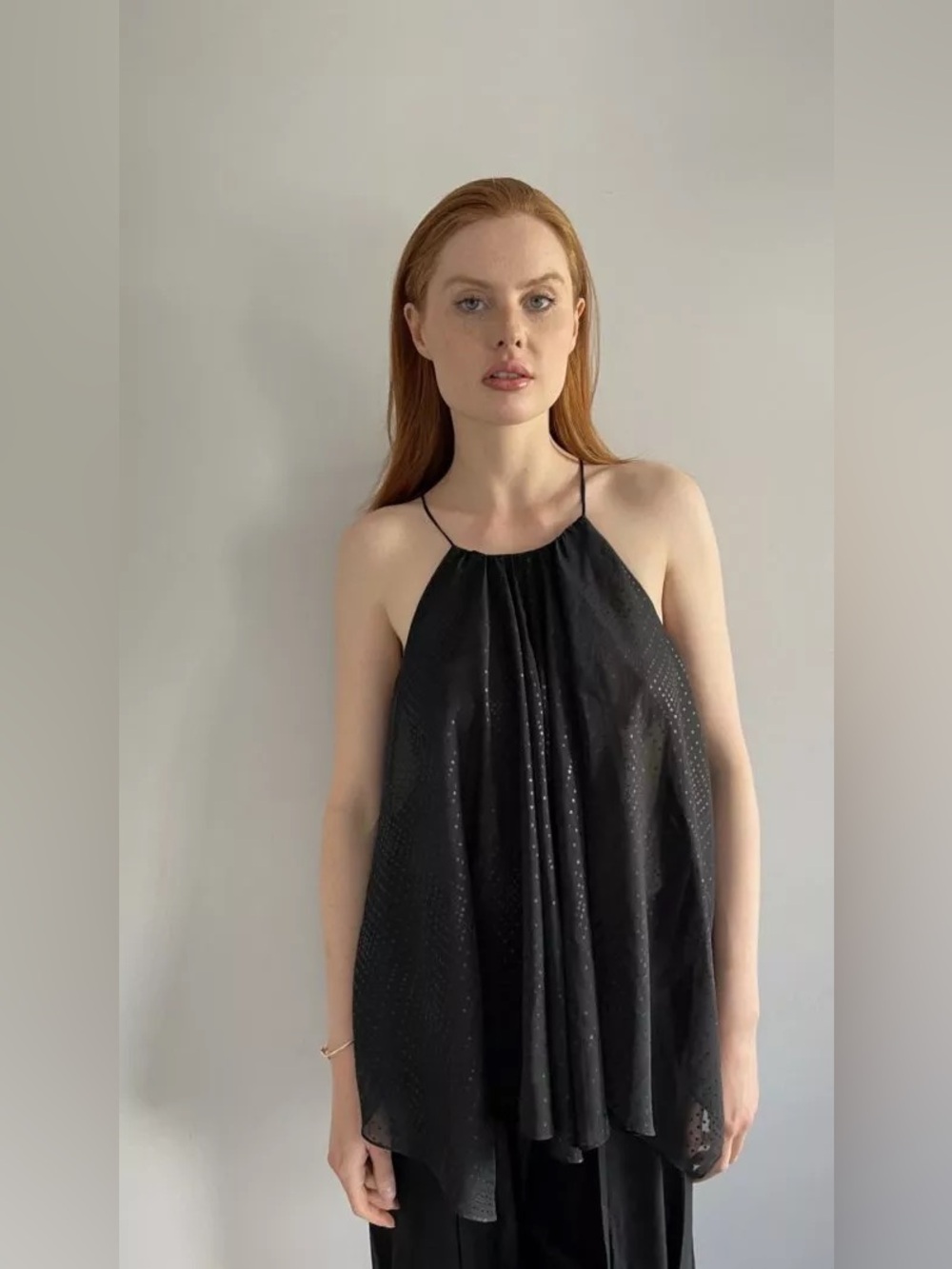 Milly Black Swiss Dot Handkerchief Hem Halter Top Size 8